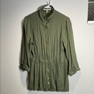 Ellen Tracy Green Utility Jacket with Stand-Up Collar